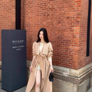 FairyJiang Ženski jesenski kaki kaput s ovratnikom, dugačak, s pojasom, casual elegantna vanjska odjeća