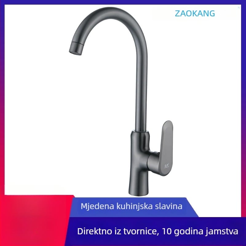 Zhikang kuhinjska slavina za sudoper, cijelo bakreno tijelo, gunmetal siva boja, topla i hladna voda, 360° rotacija