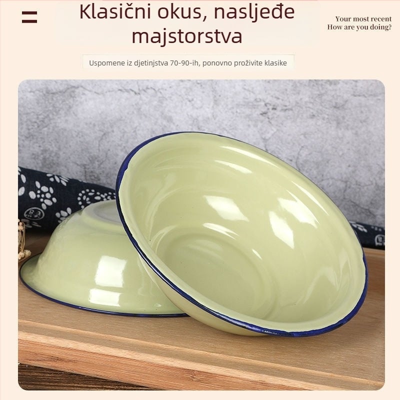 Žuta emajlirana zdjela, retro stil, kućna uporaba, zdjela za juhu i rižu, zdjela s uvijenim rubom
