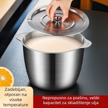 Nehrđajući čelični spremnik za masnoću s poklopcem, dvostruke ručke, ekstra dubok, za kuhinju kod kuće i ureda, otporan na visoke temperature, zdjela za mijesanje tijesta