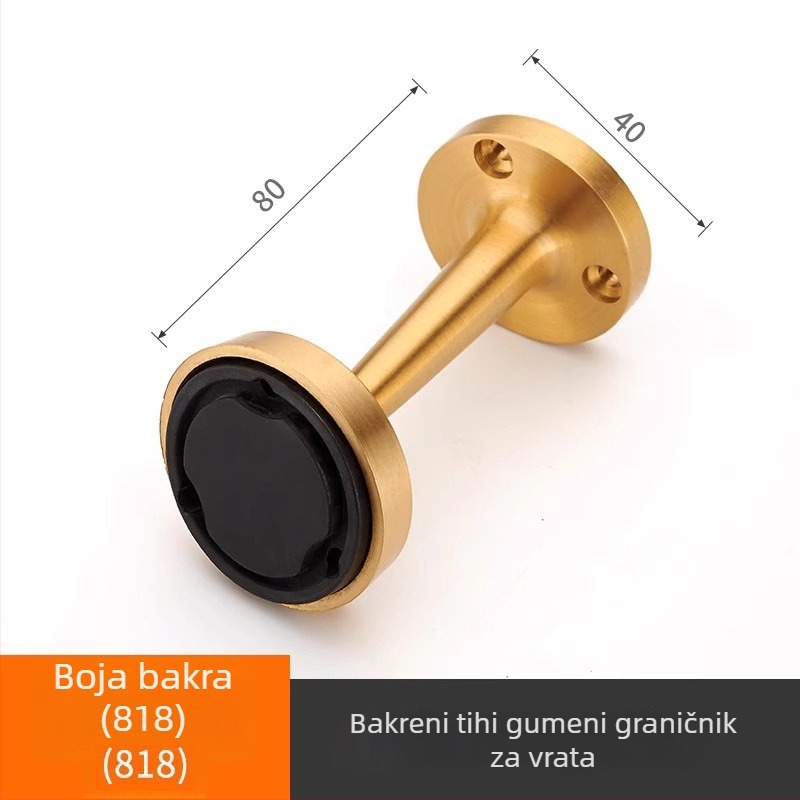 Bakreni magnetski držač vrata s gumiranim vrhom, zidna montaža, protiv sudara, za staklena vrata