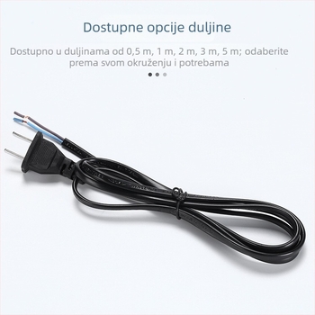 Nacionalni standard, napajajući kabel duljine 1,5 m, 2-žilni, s jednim krajem, vodič od bakreno-obalanog aluminija, za stolne lampe i ventilatore, dva ploska utikača