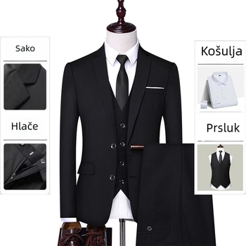 Muški četverodijelni kostim, korejskog stila, slim kroj, poslovno formalno odijelo