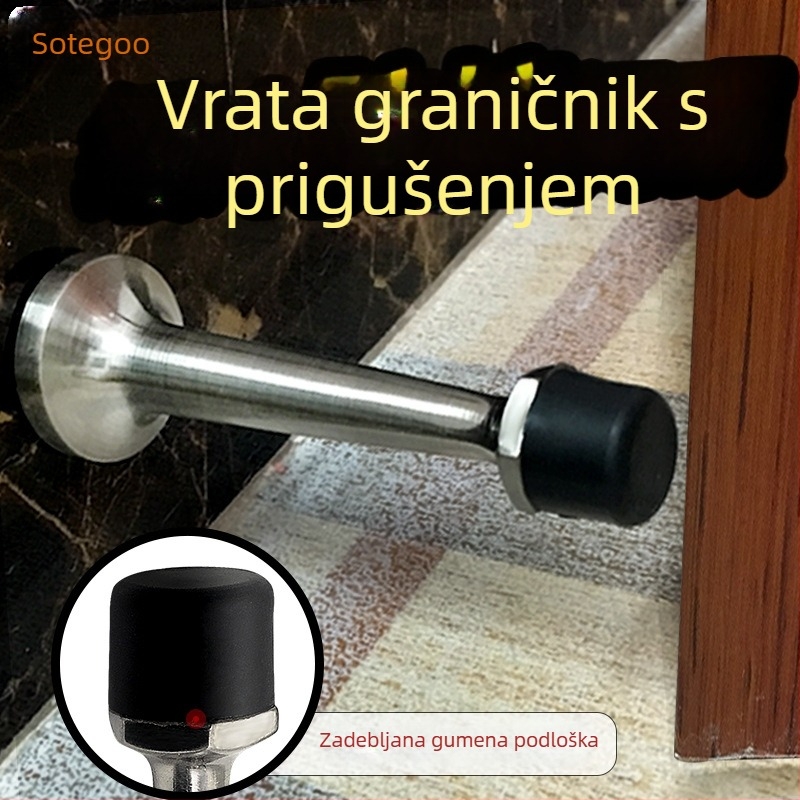 Gornji vrata zaustavljač s perforiranom gumom, zaštita od udara, baza od cinkove legure, za drvena i staklena vrata