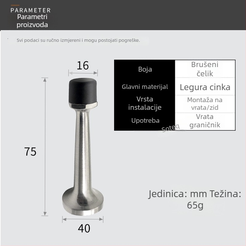 Gornji vrata zaustavljač s perforiranom gumom, zaštita od udara, baza od cinkove legure, za drvena i staklena vrata