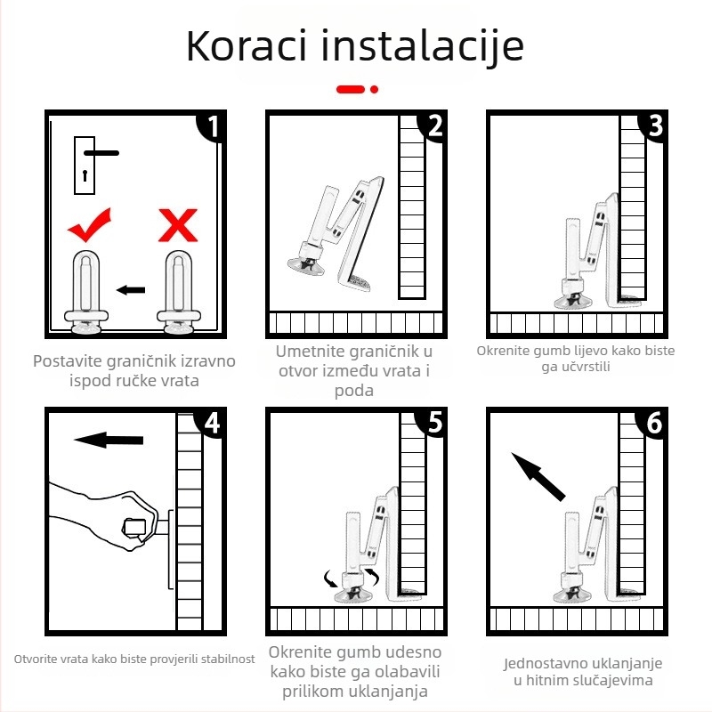 Alarm protiv krađe za vrata, podna montaža, čvrsti stopper za vrata, za dom i hotel