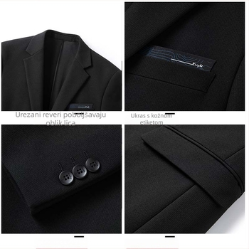 Muško odijelo Slim Fit s notched ovratnikom i dvogumbom, poslovno formalno za proljeće i jesen, tkanina poliester-viskoza