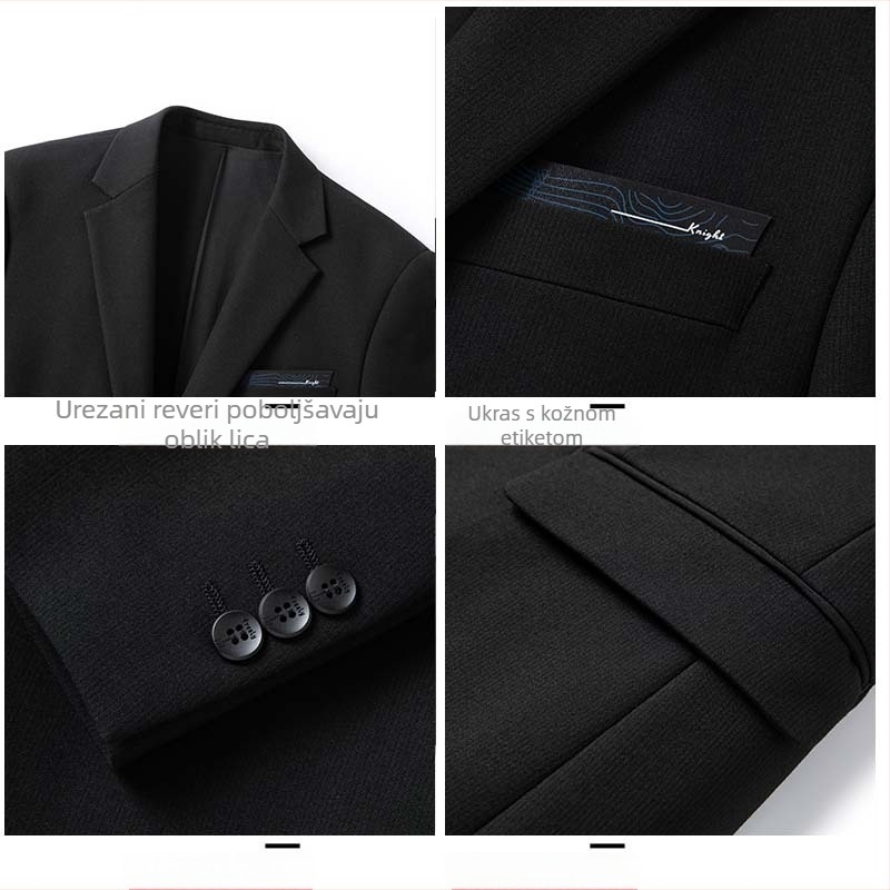 Muško odijelo Slim Fit s notched ovratnikom i dvogumbom, poslovno formalno za proljeće i jesen, tkanina poliester-viskoza