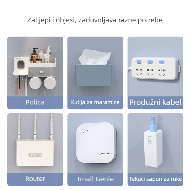 Zidni držač za ruter i Wi‑Fi modem, bez bušenja, organizator za produžni kabel