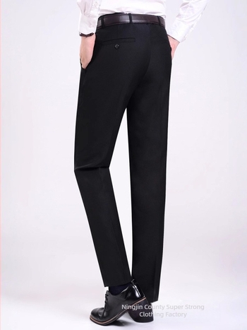 Muške crne slim-fit poslovne hlače, ravnog kroja, za sve sezone