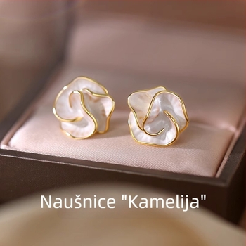 S925 srebrne naušnice s iglom za žene, kamelija cvijet, sofisticiran luksuzni stil