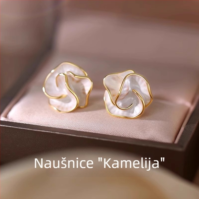 S925 srebrne naušnice s iglom za žene, kamelija cvijet, sofisticiran luksuzni stil