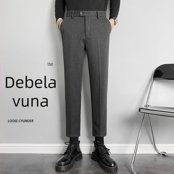 Muške vunene hlače za jesen-zimu, ravni kroj, slim silueta, korejski stil, duljina do gležnja, svakodnevne
