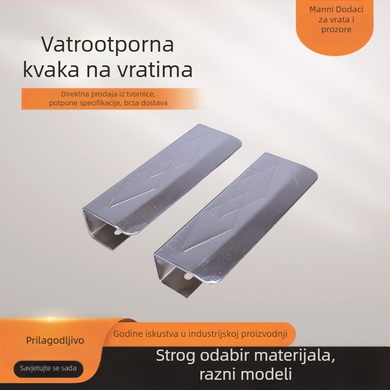 Drške za vrata od legure cinka, kromirane, otporne na vatru; namijenjene za prolazna i dvokrilna vrata te vrata ormara.