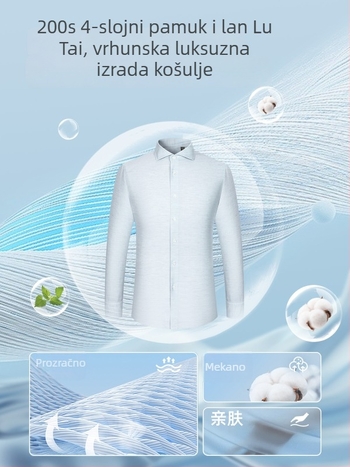 Muška košulja s dugim rukavima od laneno-bavljenog mješavine, bez glačanja, poslovni stil, Windsor ovratnik