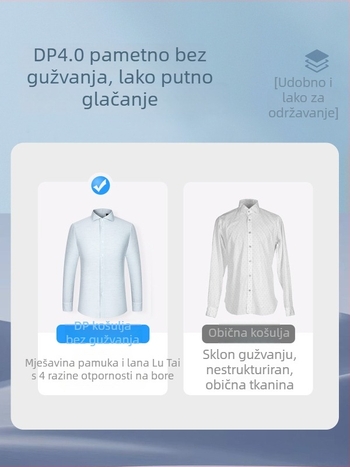 Muška košulja s dugim rukavima od laneno-bavljenog mješavine, bez glačanja, poslovni stil, Windsor ovratnik
