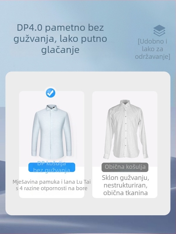 Muška košulja s dugim rukavima od laneno-bavljenog mješavine, bez glačanja, poslovni stil, Windsor ovratnik