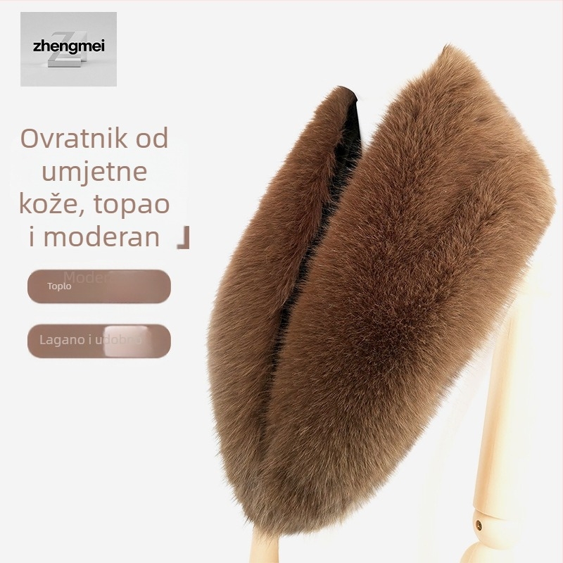 Veliki šal-kapuljača od umjetne lisice dlake za žene, topao kragn s pahuljama snijega