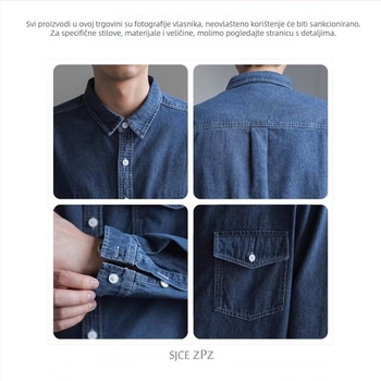 Muška denim košulja s pranjem i vintage efektom, korejski stil, širok kroj, dugi rukavi, proljeće