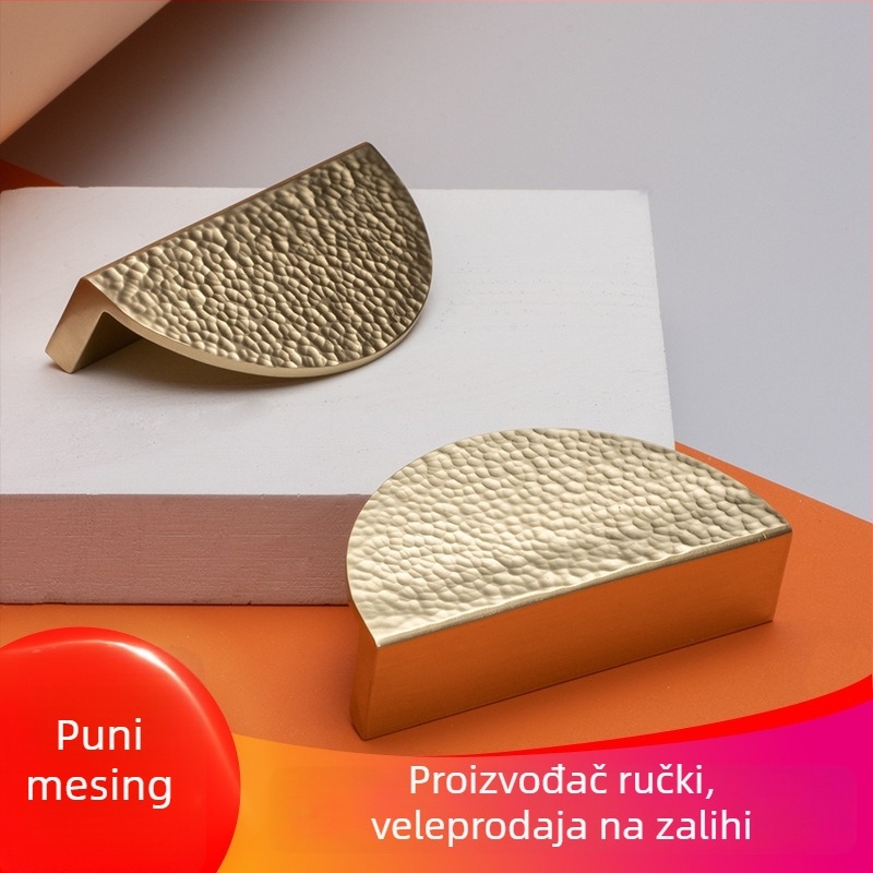 Hanxiang stil Francuske, ručno izrađena ručka za vrata ormara s čekićastom teksturom, zlatna polukružna ručka