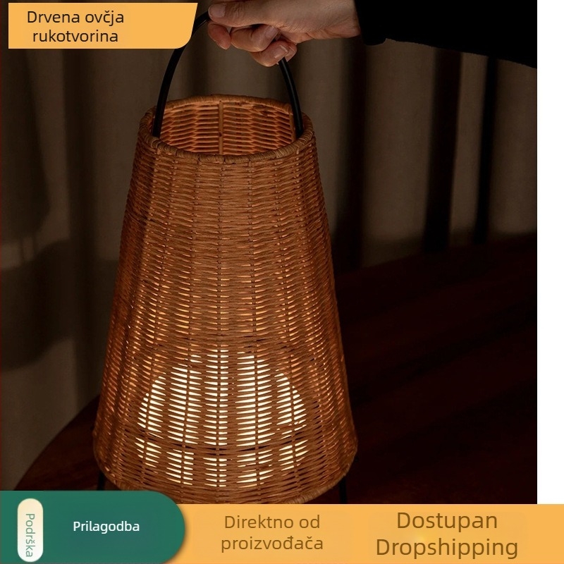 Lampa od ratana u japanskom stilu Wabi-Sabi, pleteni bambus, retro američki dnevni boravak dekor, spavaća soba s dojmom luksuza