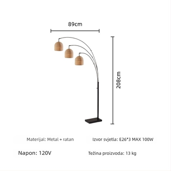 Podna lampa od bambusa, pletena od ratana, europski minimalistički stil