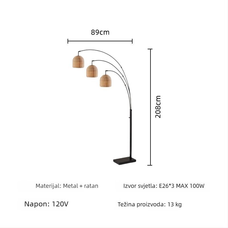 Podna lampa od bambusa, pletena od ratana, europski minimalistički stil