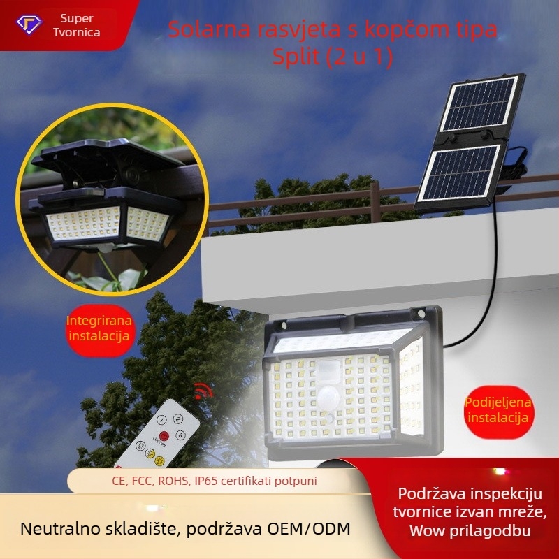 Wow Prilagođeno Split-Clip Svjetlo za Kuću i Dvorište, Vanjsko Vodootporno Solarno Ulična Rasvjeta s Indukcijskim Senzorom, Ultra Svijetlo