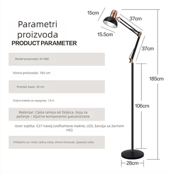 Metalna podna lampa s elektroplatiranim završetkom, euro-američki stil, za učenje, spavaću sobu, ured, blagovaonu
