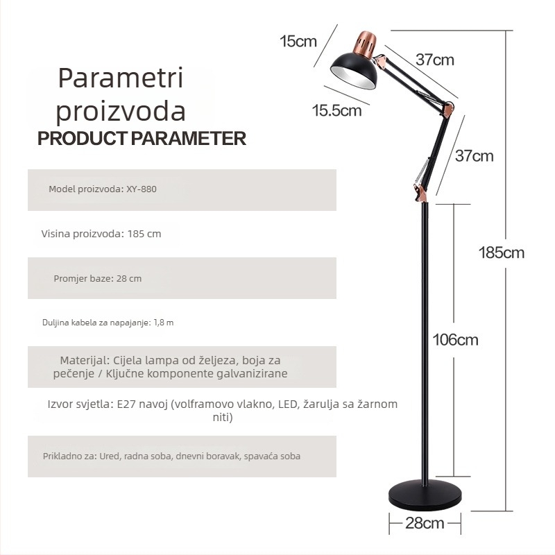 Metalna podna lampa s elektroplatiranim završetkom, euro-američki stil, za učenje, spavaću sobu, ured, blagovaonu