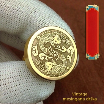 Mjedena ručka za ladicu i ormar, antikni namještaj, retro dizajn s jednim otvorom
