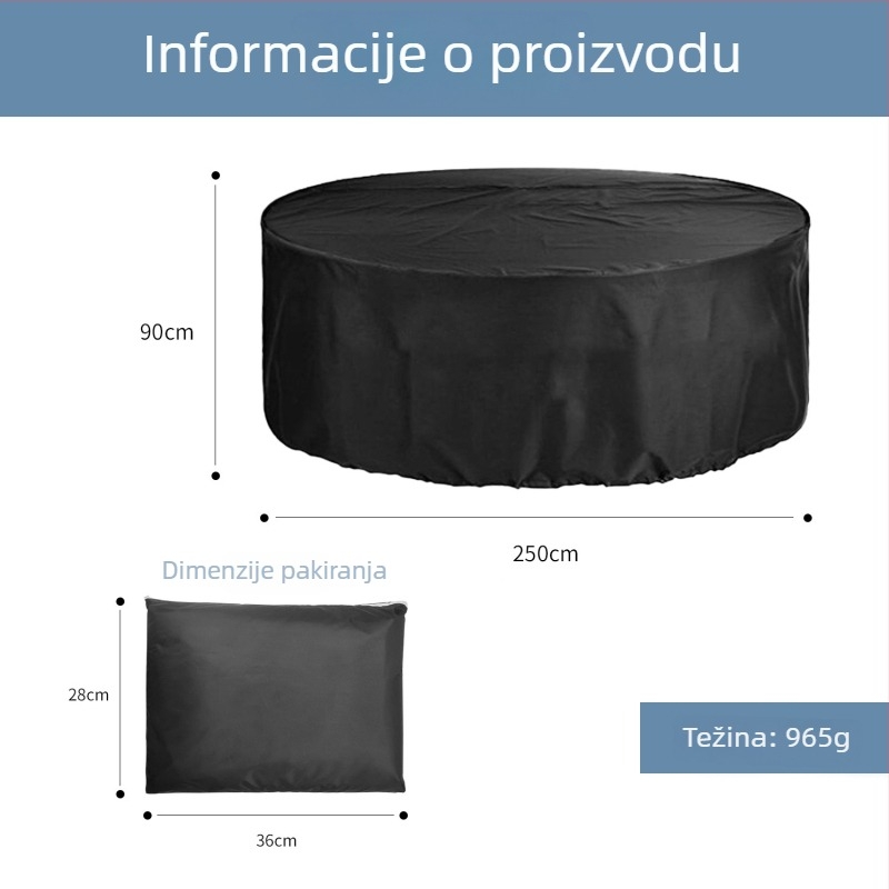 Navlaka za vrtni stol, velika veličina, poliester sa srebrnim premazom, vodoodporna, otporna na prašinu, UV-izdržljiva, Oxford tkanina, prilagodljiva