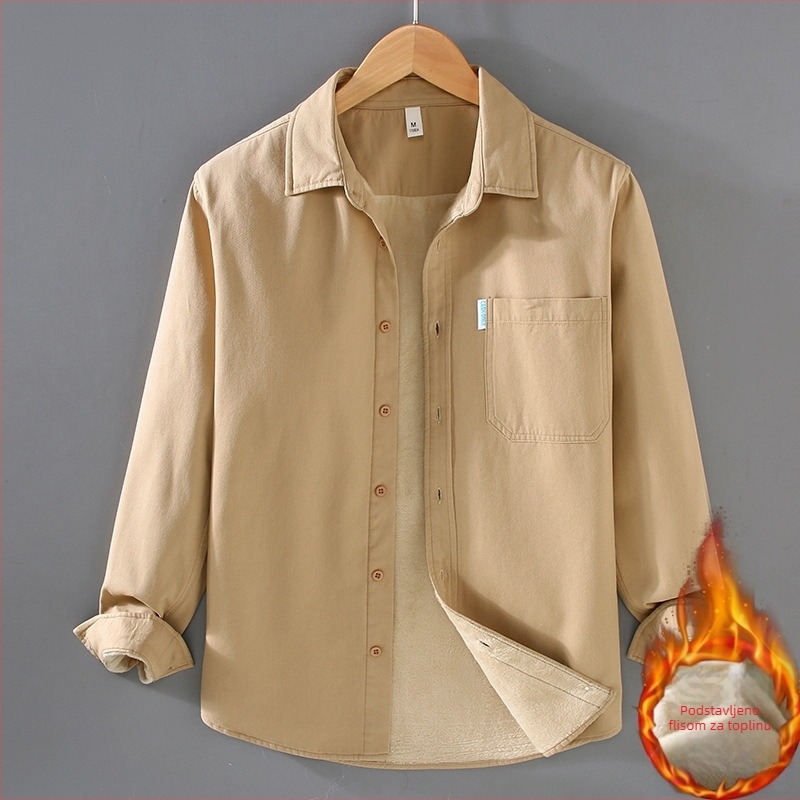2386 Muška radna košulja s flis podstavom, zimska, dugi rukav, retro casual stil, topla i svestrana