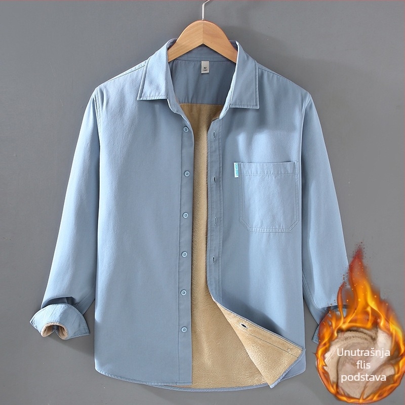 2386 Muška radna košulja s flis podstavom, zimska, dugi rukav, retro casual stil, topla i svestrana