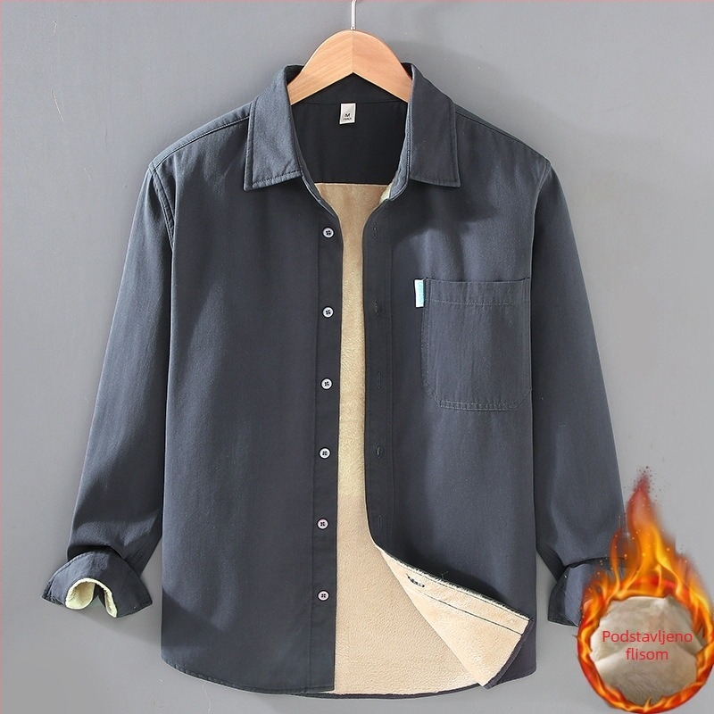 2386 Muška radna košulja s flis podstavom, zimska, dugi rukav, retro casual stil, topla i svestrana