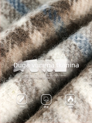 Muška košulja-jakna s kariranom teksturom i vunenim materijalom, dugi rukav, jesen stil, teški retro silueta