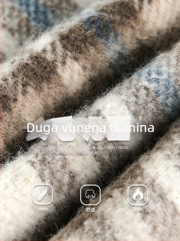Muška košulja-jakna s kariranom teksturom i vunenim materijalom, dugi rukav, jesen stil, teški retro silueta