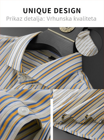 Muška košulja s prugama od modalnog materijala, bez potrebe glačanja, lako održavanje, slim fit, dugo rukav, kvadratni ovratnik, višebojne pruge, poslovno casual stil