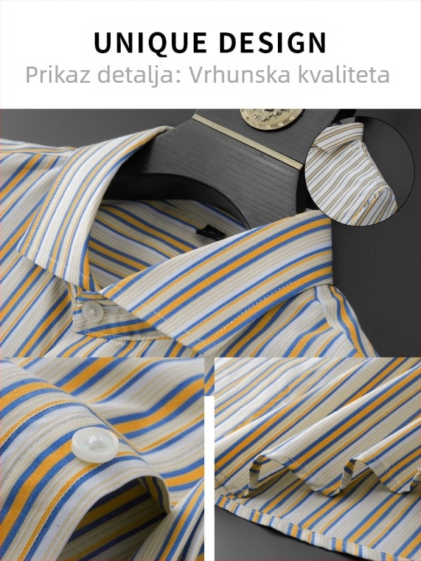 Muška košulja s prugama od modalnog materijala, bez potrebe glačanja, lako održavanje, slim fit, dugo rukav, kvadratni ovratnik, višebojne pruge, poslovno casual stil