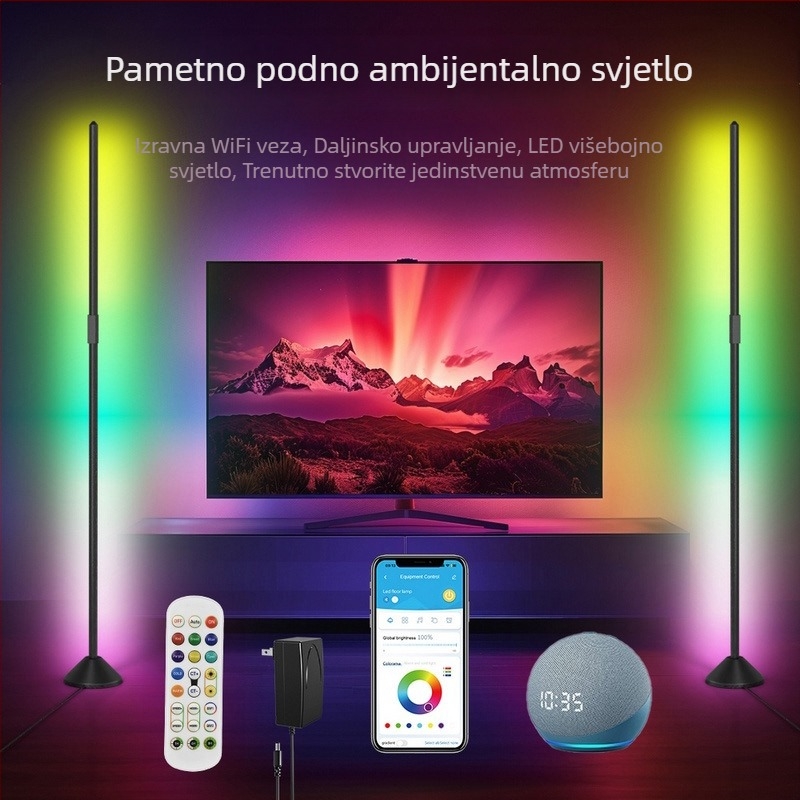 Pametna kutna lampa za bar s pet Wi‑Fi kanala, podna rasvjeta za dnevni boravak i spavaću sobu, LED CW zvukom aktivirana lampica