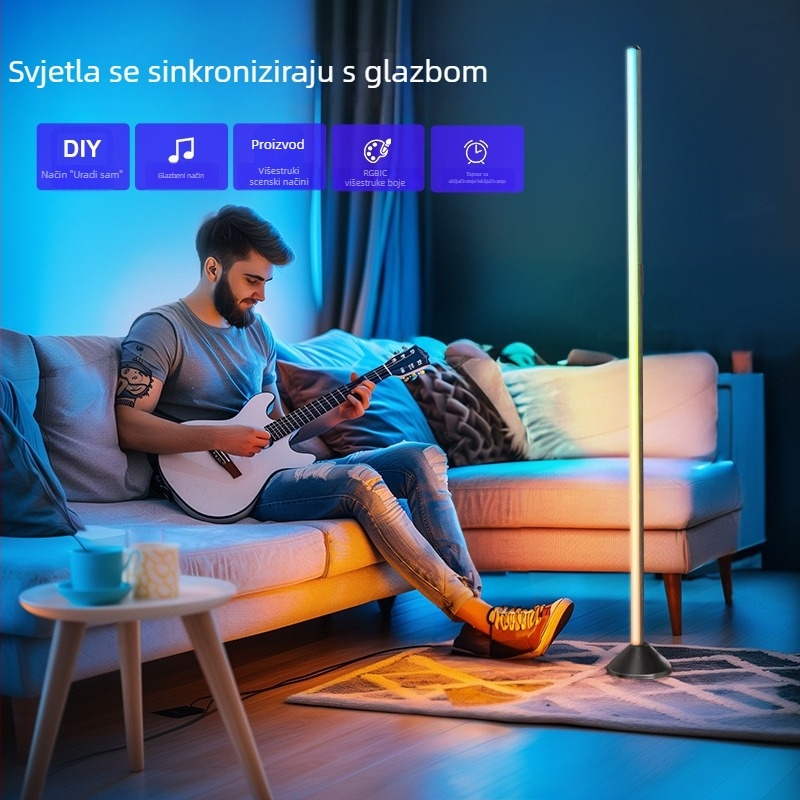 Pametna kutna lampa za bar s pet Wi‑Fi kanala, podna rasvjeta za dnevni boravak i spavaću sobu, LED CW zvukom aktivirana lampica