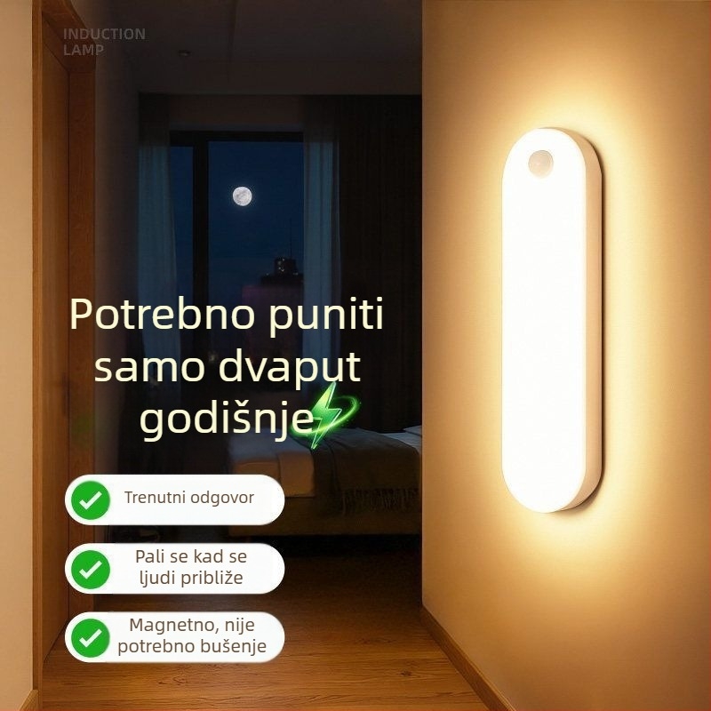 Inteligentna noćna lampica s senzorom pokreta za spavaću sobu, glasovno upravljanje, bežično punjenje, pogodna za hodnike i pored kreveta