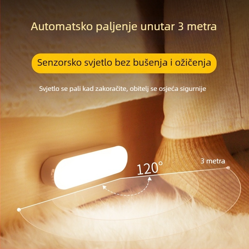 Inteligentna noćna lampica s senzorom pokreta za spavaću sobu, glasovno upravljanje, bežično punjenje, pogodna za hodnike i pored kreveta