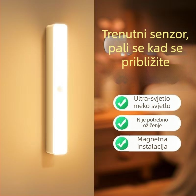 Inteligentna LED noćna svjetiljka s senzorom pokreta za dom, spavaću sobu i hodnik, uski trakom oblik dizajna s mekim svjetlom