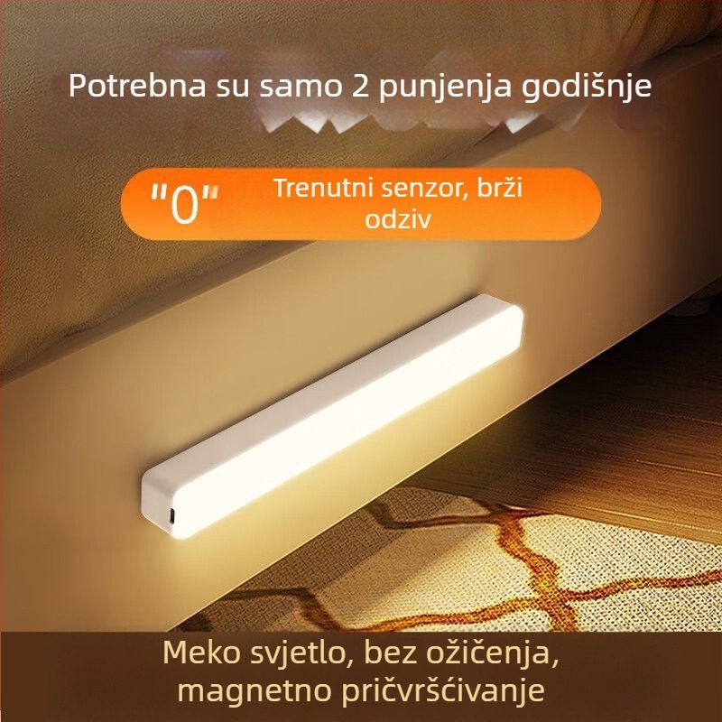 Inteligentna LED noćna svjetiljka s senzorom pokreta za dom, spavaću sobu i hodnik, uski trakom oblik dizajna s mekim svjetlom