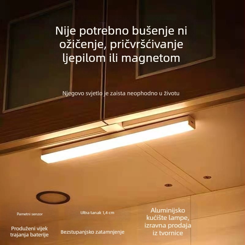 LGZM-001 USB punjiva LED senzor noćna svjetiljka za ormariće i ulazna područja, magnetska traka, bijela ili topla svjetlost, promjenjiva rasvjeta, duljine 10–50 cm
