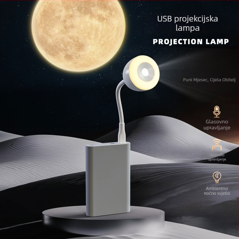 USB projektna lampica s glasovnim upravljanjem, sklopna svjetiljka za spavaću sobu ambijentalno osvjetljenje, stolna lampa u obliku mjeseca i noćna svjetiljka