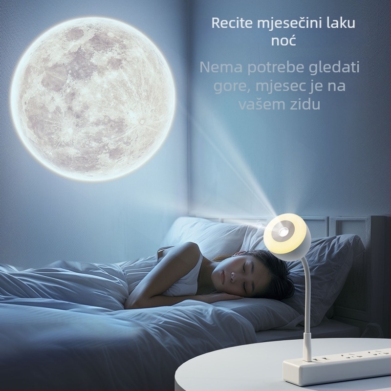 USB projektna lampica s glasovnim upravljanjem, sklopna svjetiljka za spavaću sobu ambijentalno osvjetljenje, stolna lampa u obliku mjeseca i noćna svjetiljka