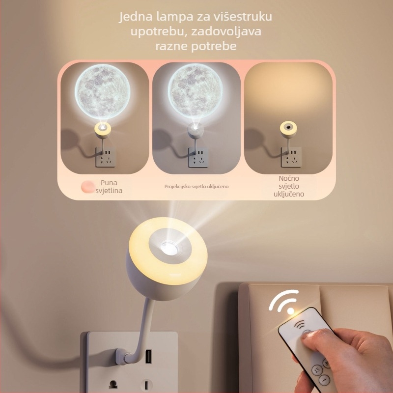 USB projektna lampica s glasovnim upravljanjem, sklopna svjetiljka za spavaću sobu ambijentalno osvjetljenje, stolna lampa u obliku mjeseca i noćna svjetiljka