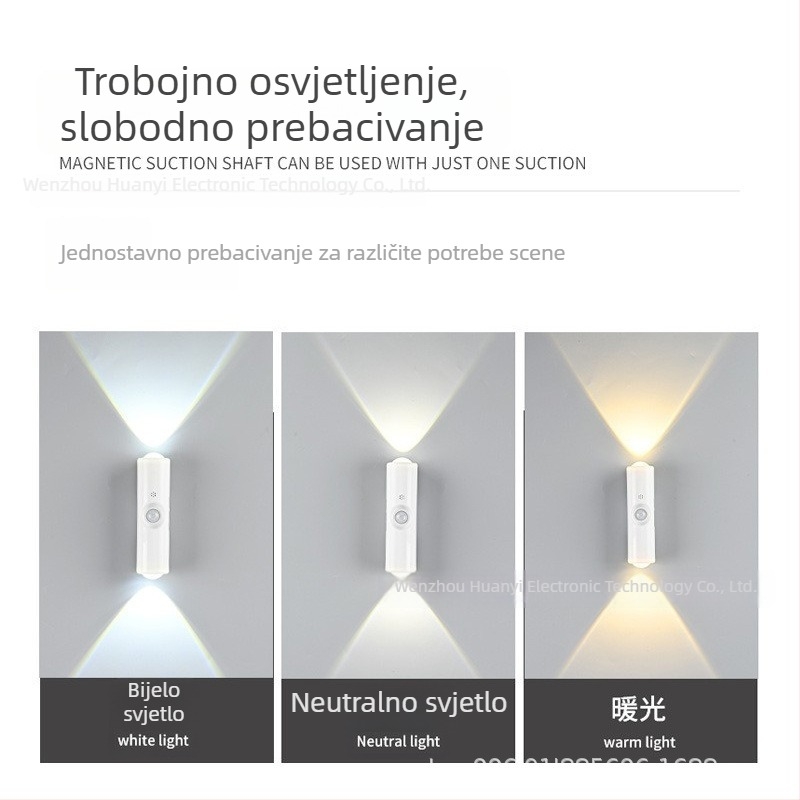 Višebojna punjiva zidna svjetiljka s senzorom pokreta, noćna lampica u obliku brda s dvostrukim mačjim očima za ambijentalno osvjetljenje